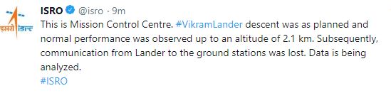 TECHNICAL ERROR OCCURED IN CHANDRAYAAN-2'S DESCENDING