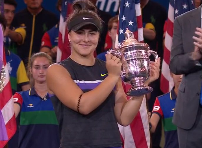 19-year-old Bianca Andreescu defeats Serena Williams 6-3, 7-5, to win the USOpen final.