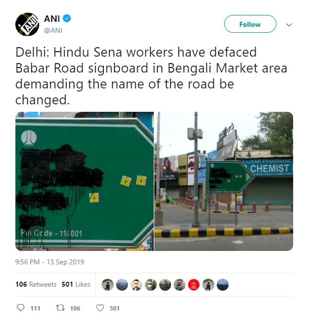 Babar Road signboard defaced