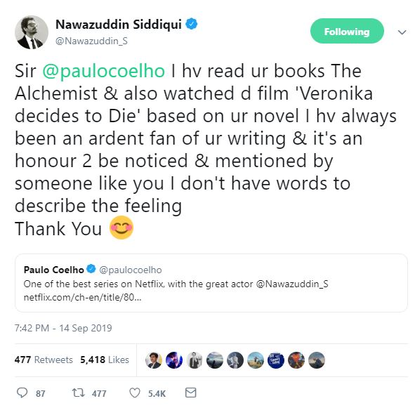 author paulo coelho praises nawazuddin siddiki