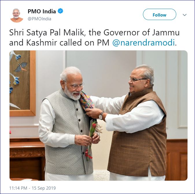 jk governor satya pal malik meets pm narendra modi