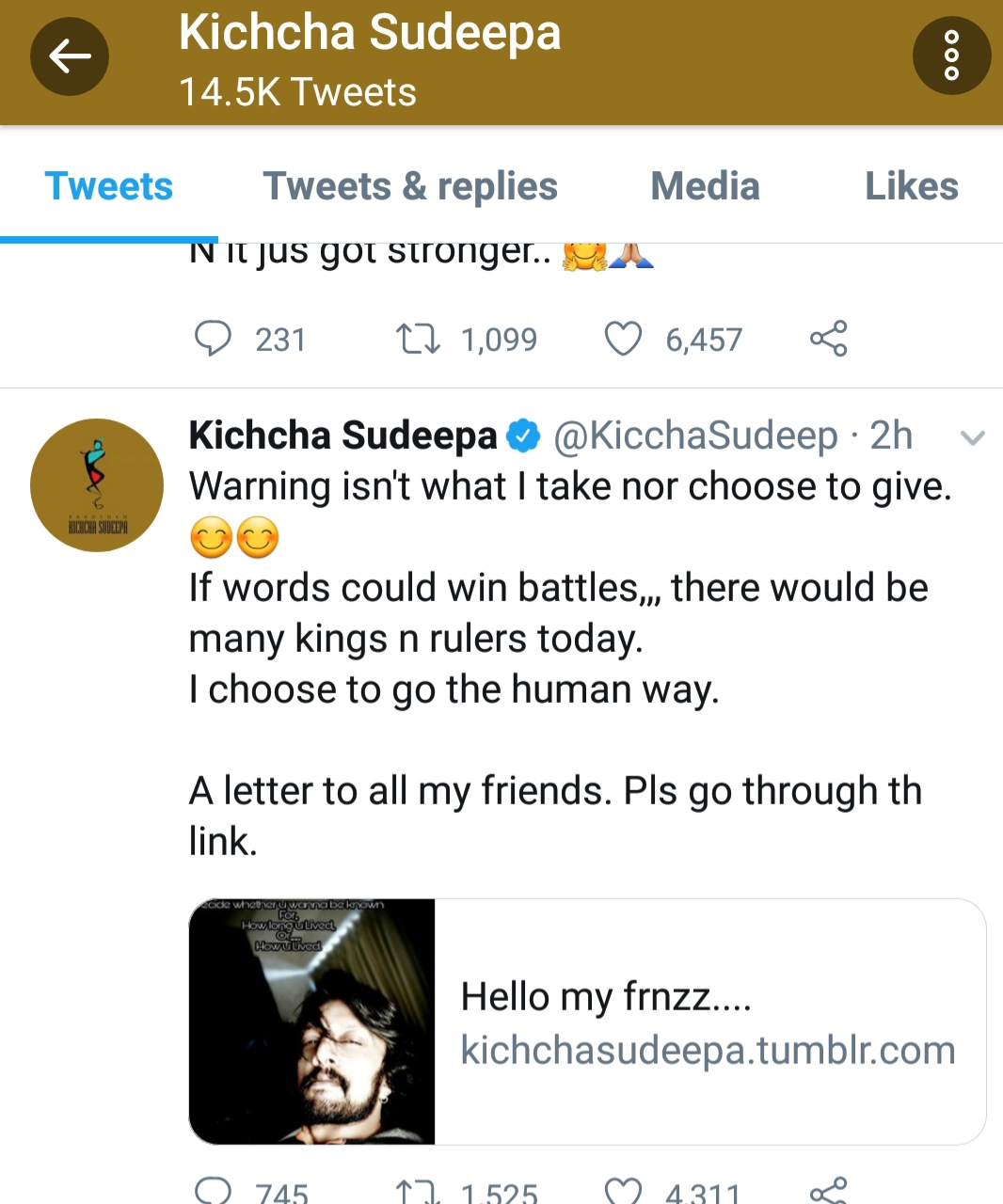 sudeep tweet