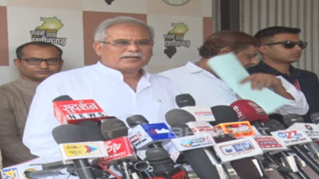 Chhattisgarh Chief Minister Bhupesh Baghel talking to reporters at Raipur