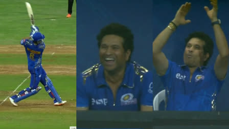 IPL 2023  MI vs RR  Mumbai Indians  Rajasthan Royals  Sachin Tendulkar  Tim David  sachin tendulkar expression on tim david batting  സച്ചിന്‍ ടെണ്ടുല്‍ക്കര്‍  ടിം ഡേവിഡ്  മുംബൈ ഇന്ത്യന്‍സ്  രാജസ്ഥാന്‍ റോയല്‍സ്  ഐപിഎല്‍  ഐപിഎല്‍ 2023