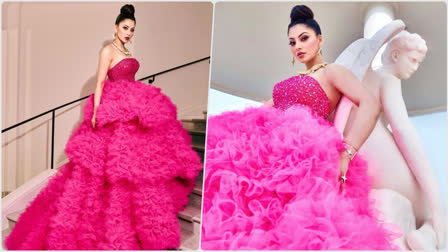 Cannes 2023: Urvashi Rautela stuns in pink floral ruffled gown with statement neckpiece; Watch video