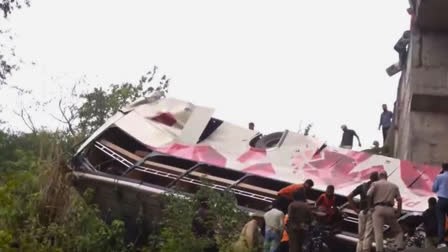 The bus carrying pilgrims to Mata Vaishno Devi shrine veered off a bridge and plunged into a gorge here at Jajjar Kotli in Jammu.