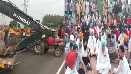 Demonstration of tipper union against Punjab's mining policy, national highway jam at Doraha