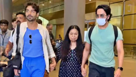 Ayushmann Khurrana, Aparshakti Khurana hold their mother's hands as they return to Mumbai post father's death