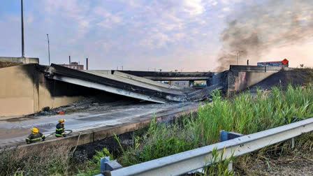 Section of heavily travelled I-95 collapses in Philadelphia after tanker truck catches fire