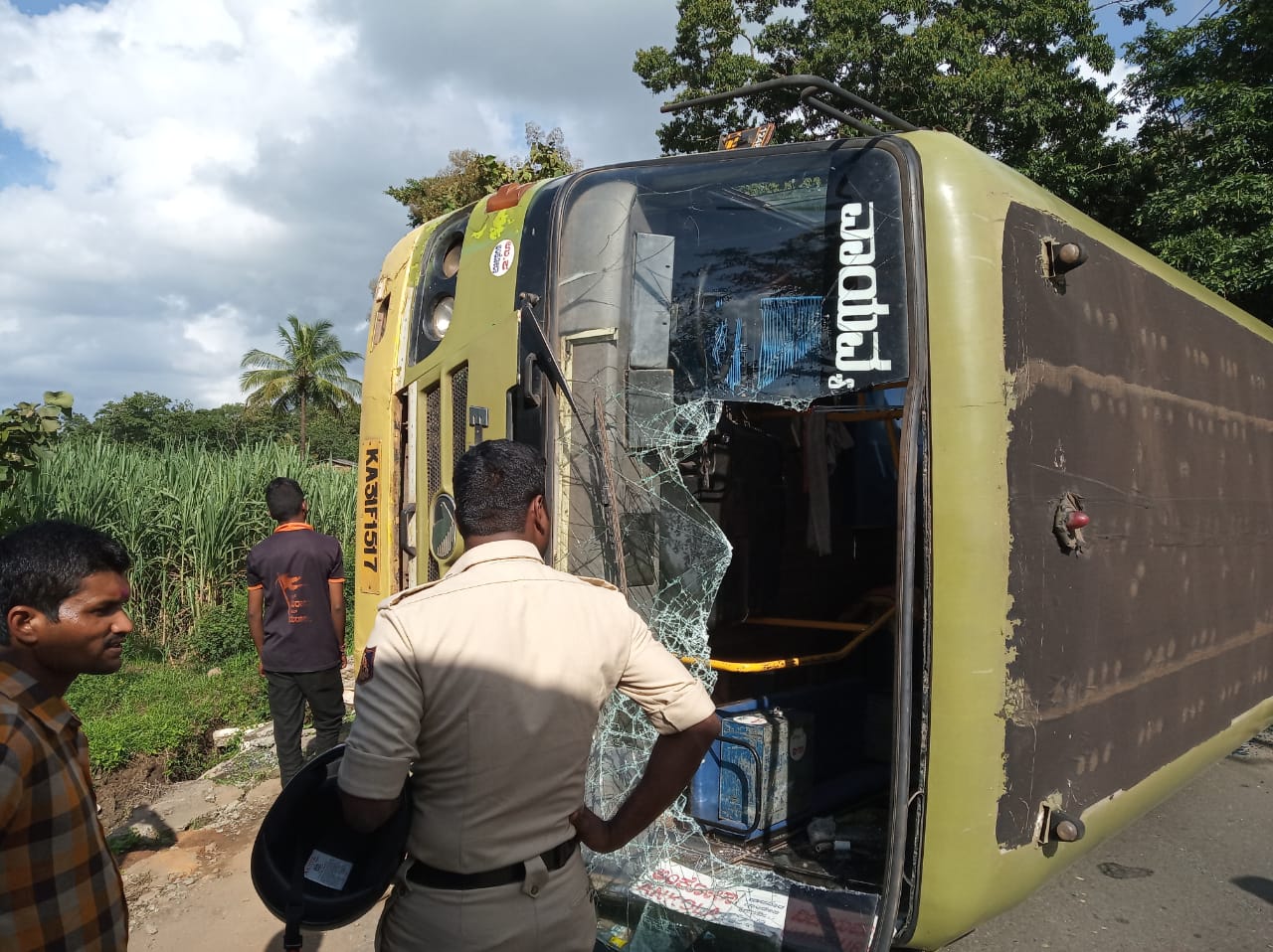 Seven passengers injured as bus overturned