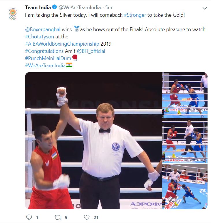 Amit Panghal loses 5-0 to Shakhobidin Zoirov