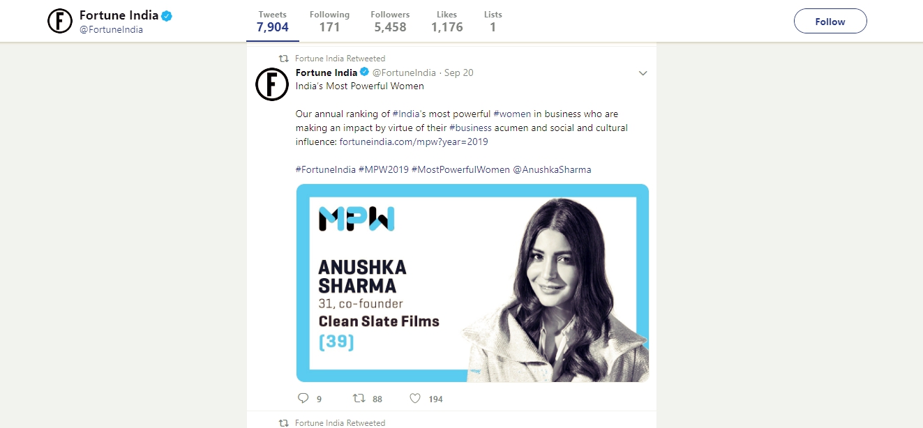 ANUSHKA SHARMA IN FORTUNE INDIAS LIST