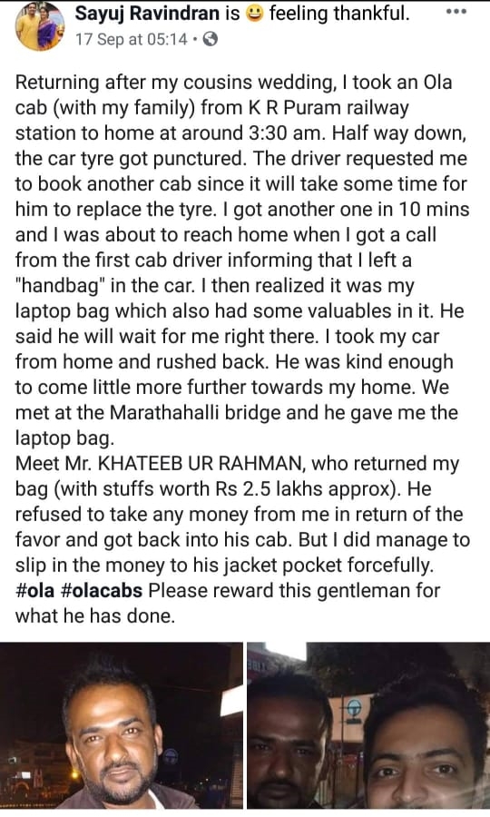 Ola Driver Who Honestly Returns the Bag