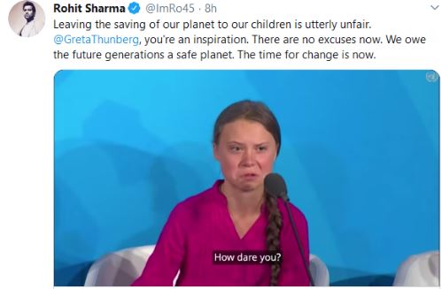 Rohit Sharma on Greata thunberg