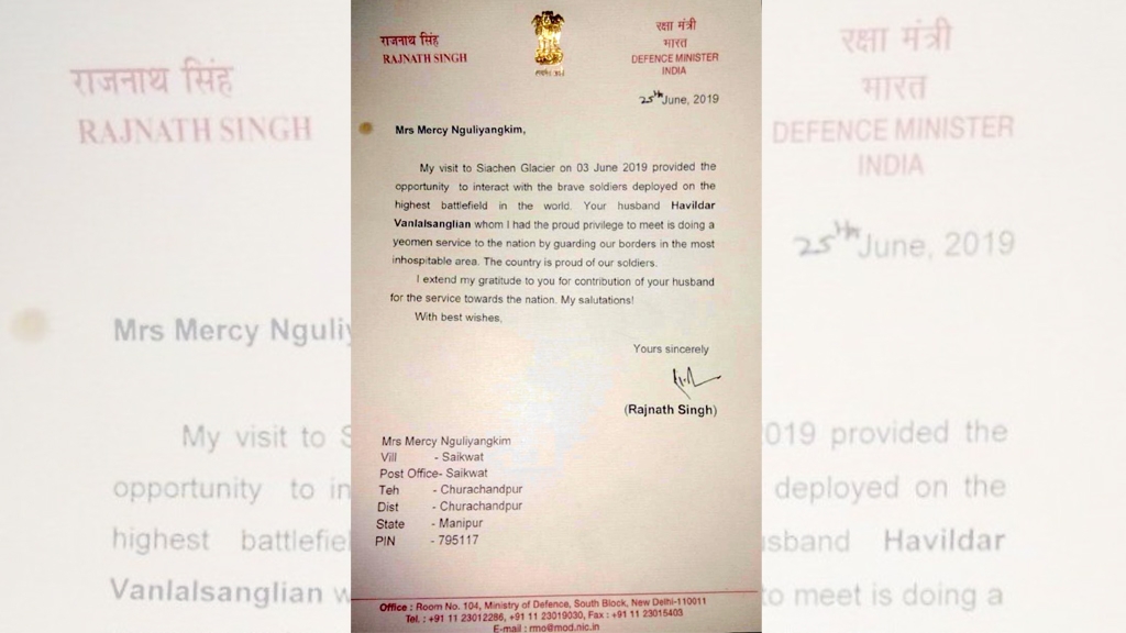 Rajnath hails Manipur soldier's grit in letter to his wife