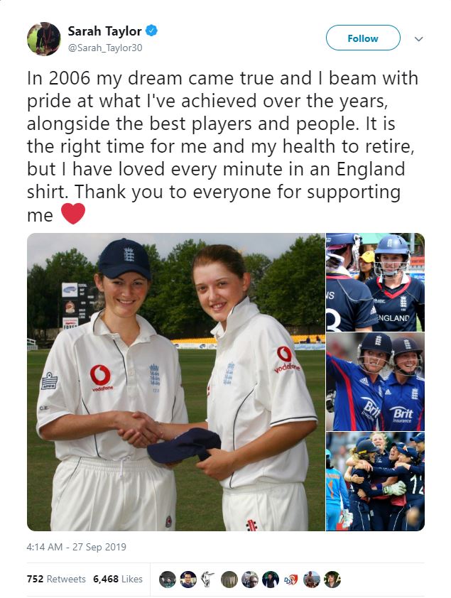 Sarah Taylor , international cricket , retires , England