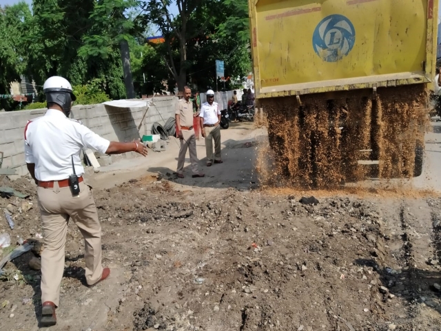 road repair by police