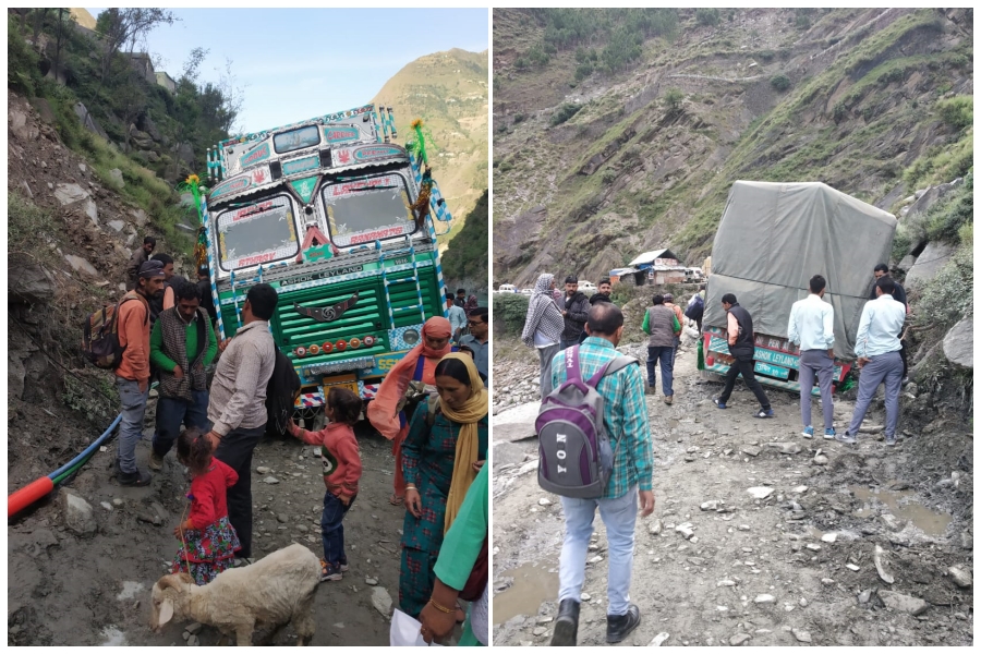 road block at chamba bharmour highway