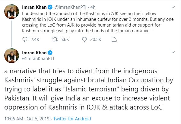 imran-warns-pok-residents-against-crossing-loc ETVBHARAT