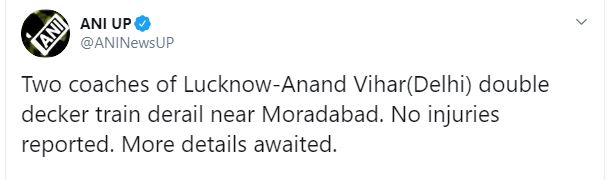 Two coaches of Lucknow-Anand Vihar double decker train derail