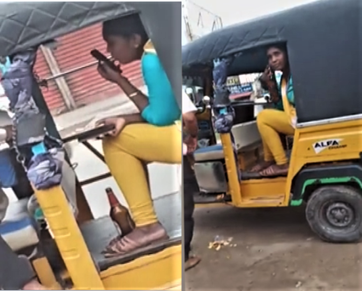 Viral video of one woman drinking in auto