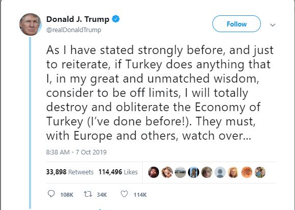 Trump threatens to 'obliterate' Turkish economy