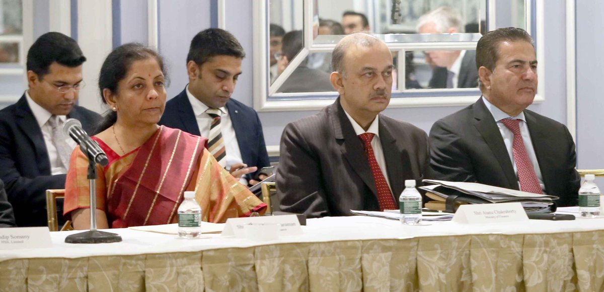 Sitharaman attending the investors' meet at IMF headquarters.