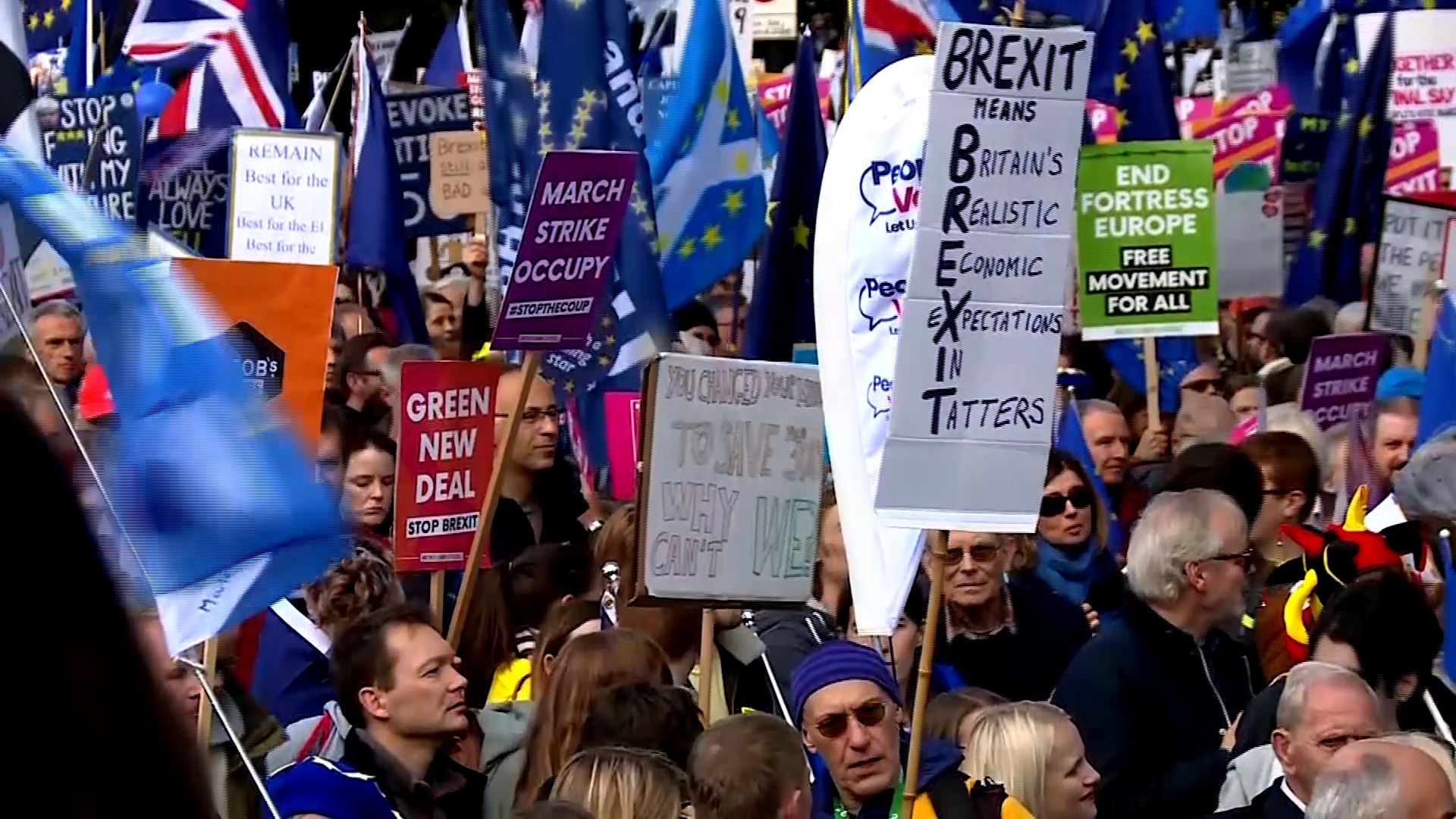 Celebrities and politicians joined tens of thousands of anti-Brexit protesters in central London on Saturday