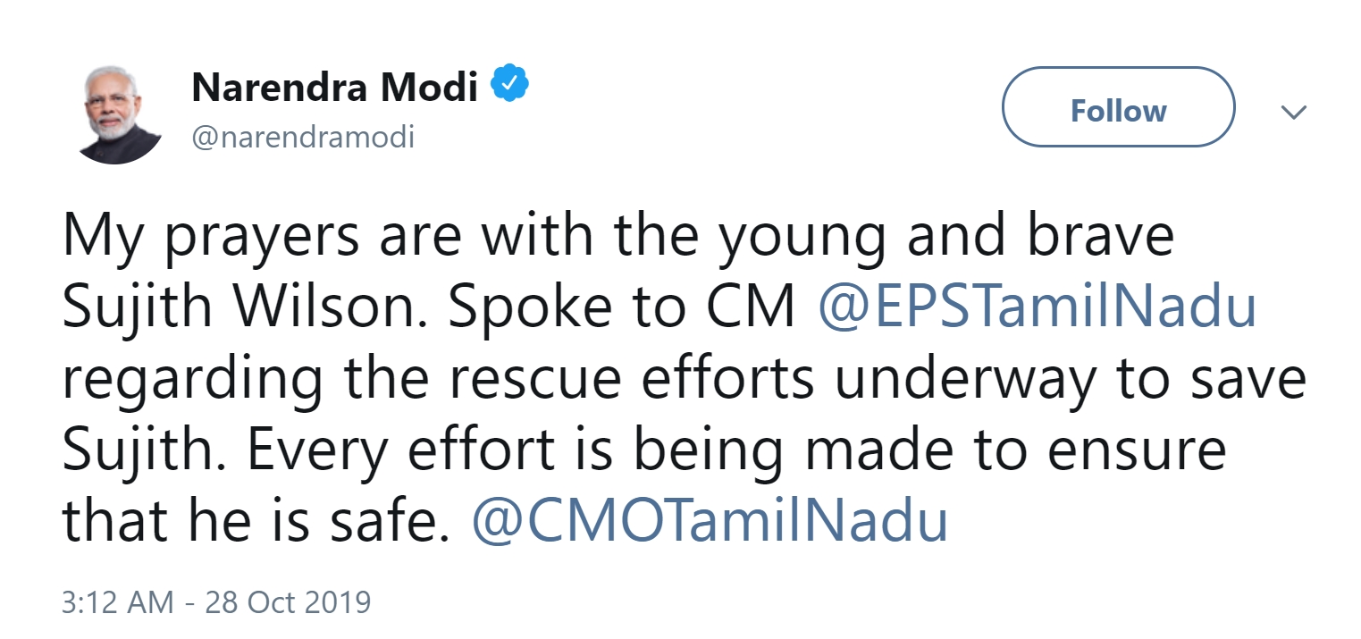 PM prays for boy trapped in borewell in TN