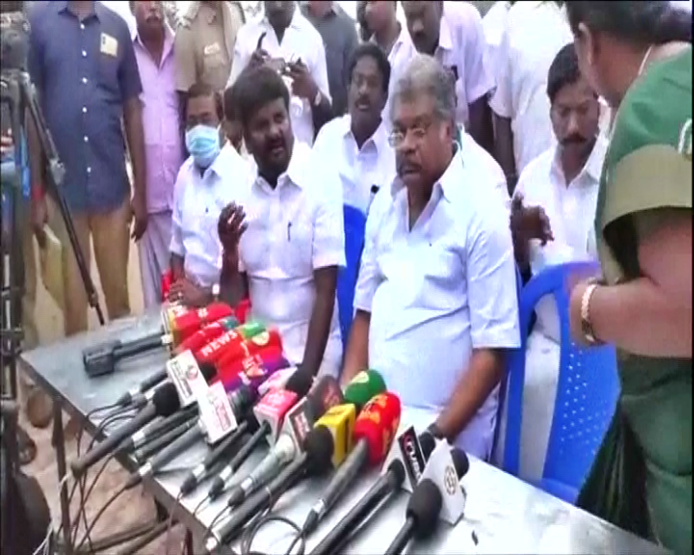 Tamil Nadu Minister C. Vijayabaskar talking to reporters