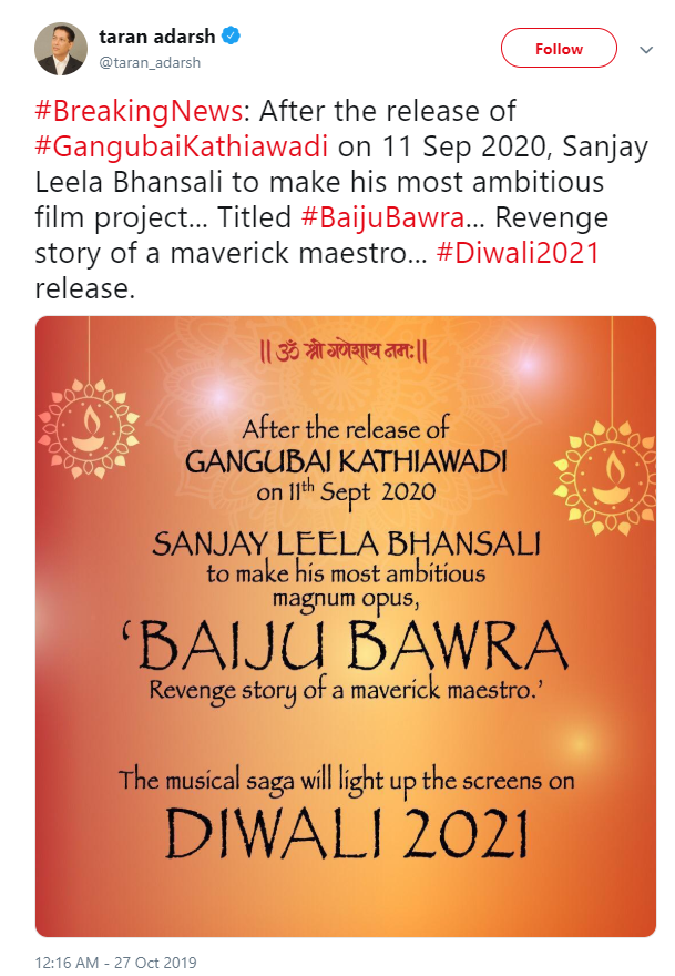 sanjay leela bhansali announces baiju bawra