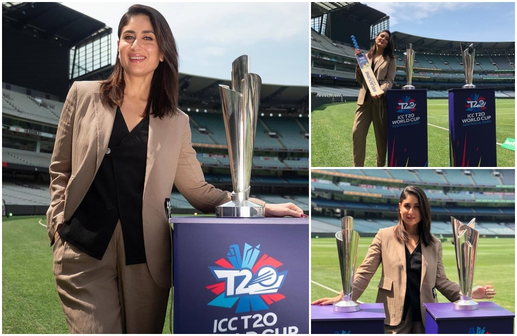 bollywood actress Kareena Kapoor unveils trophies of  2020 T20 World Cups starts as at Melbourne Cricket Ground