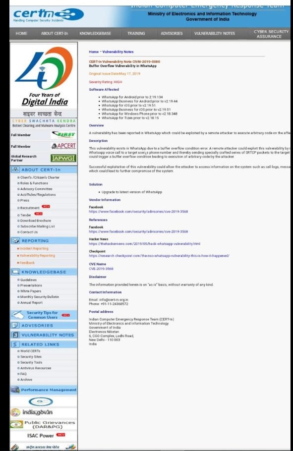 A screenshot of the information shared with CERT-IN by WhatsApp