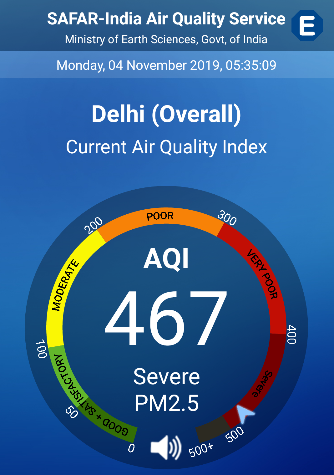 The System of Air Quality and Weather Forecasting And Research AQI shows 'severe' air quality in Delhi