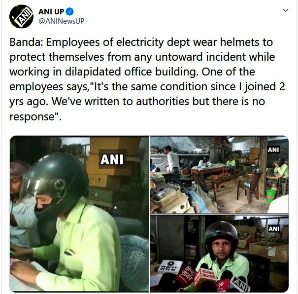 Employees of electricity dept wear helmets to protect themselves