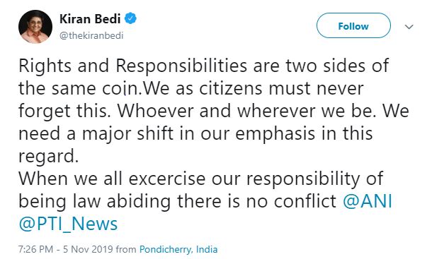 kiran bedi supports Delhi Police