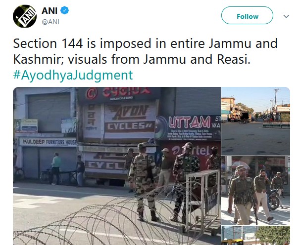 Section 144 is imposed in entire Jammu and Kashmir