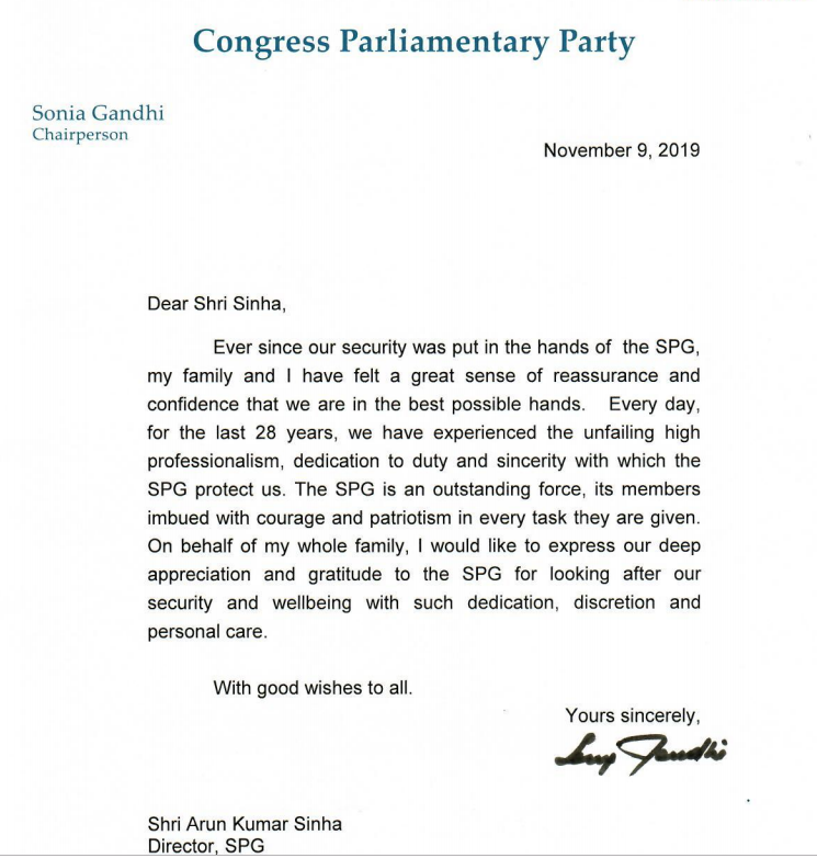 Sonia Gandhi thanks SPG, terms it 'outstanding' force