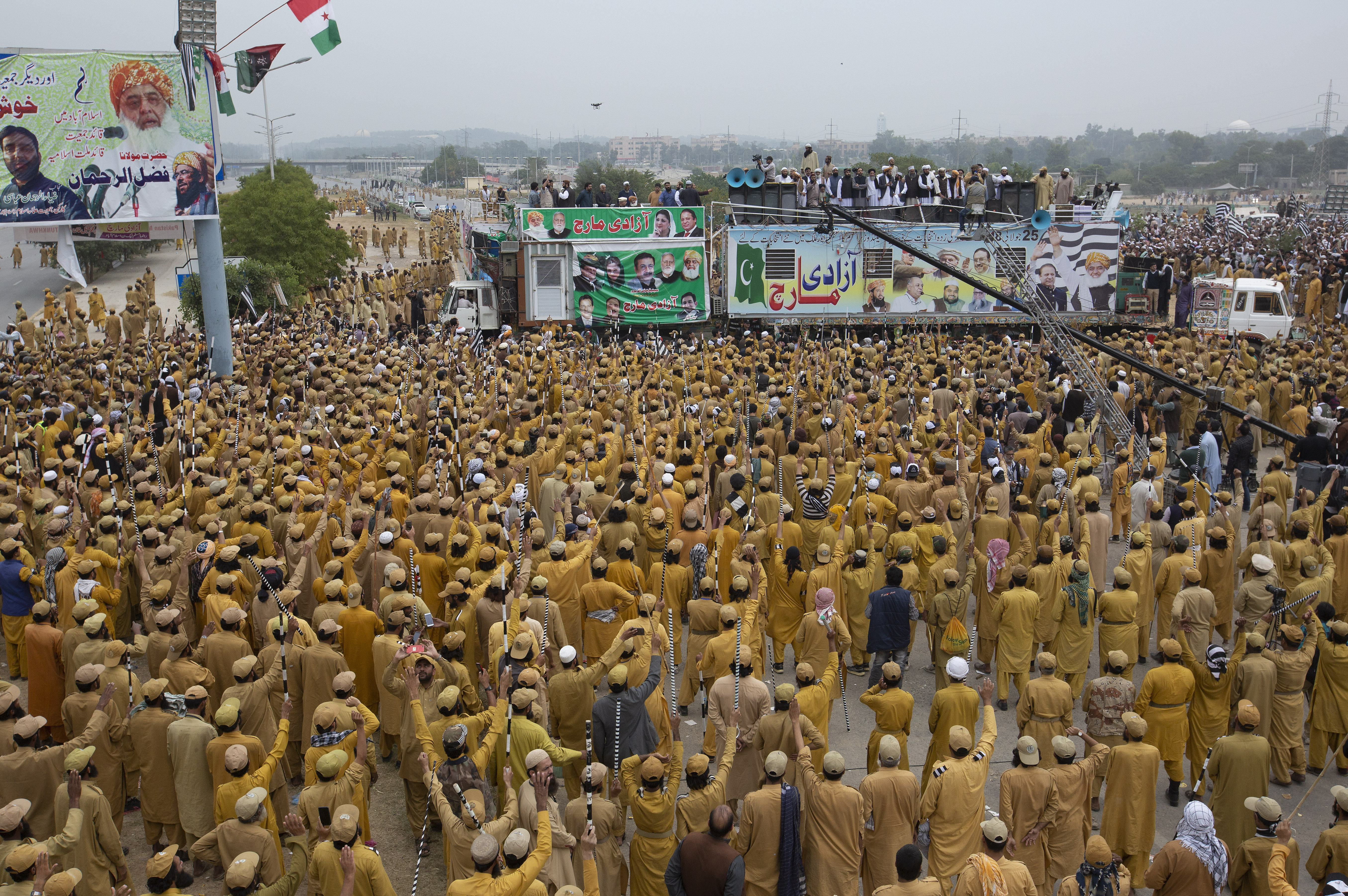 Pakistani Islamist party Jamiat Ulema-e-Islam's followers attend an anti-government march in Islamabad