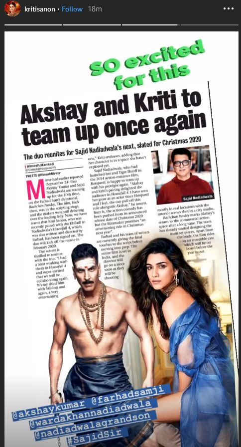 Kriti Sanon opposite Akshay in Bachchan Pandey