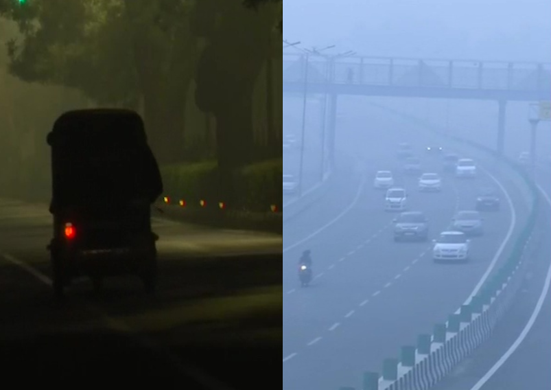 Night and day view of smog covered roads