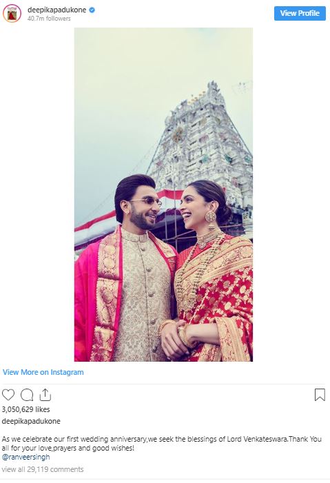 deepika instagram post on wedding anniversary