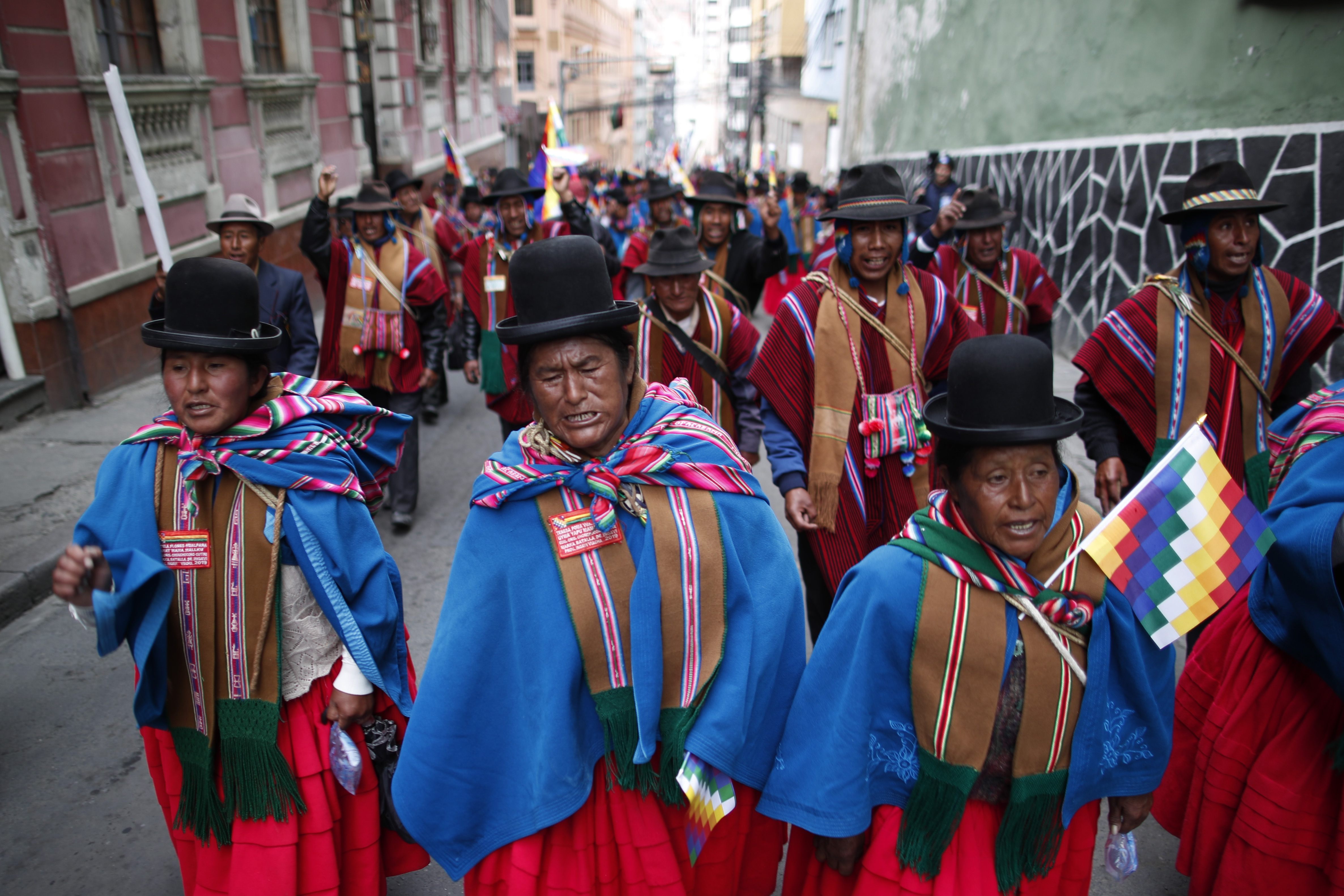 Supporters of former President Evo Morales march in La Paz, Bolivia on Thursday.