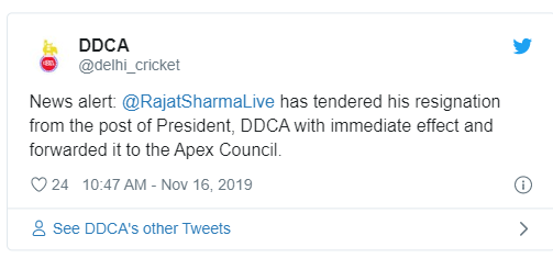 rajat sharma resigns As ddca president