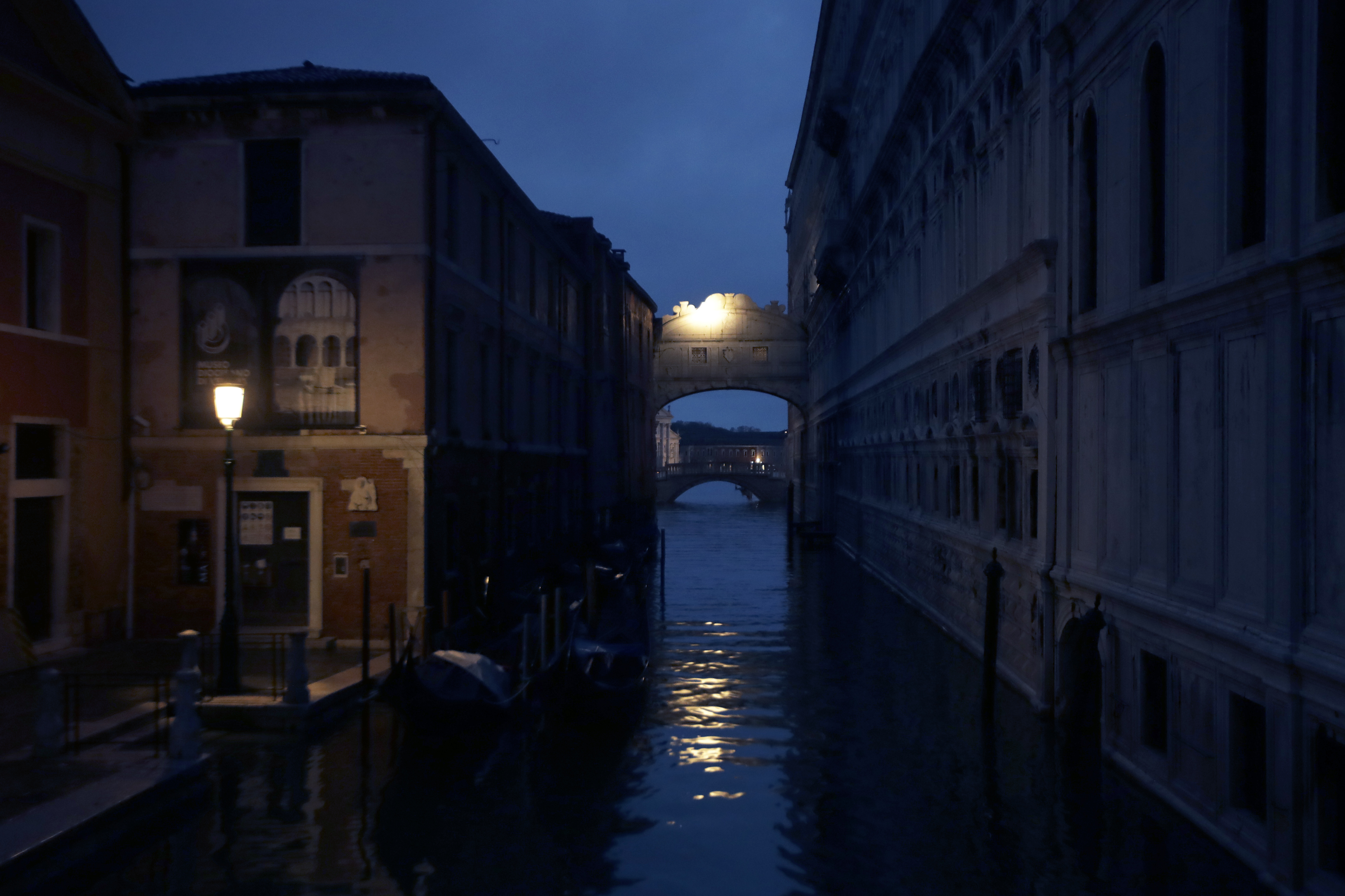 A view of the Bridge of Sighs at dawn in Venice on Sunday.