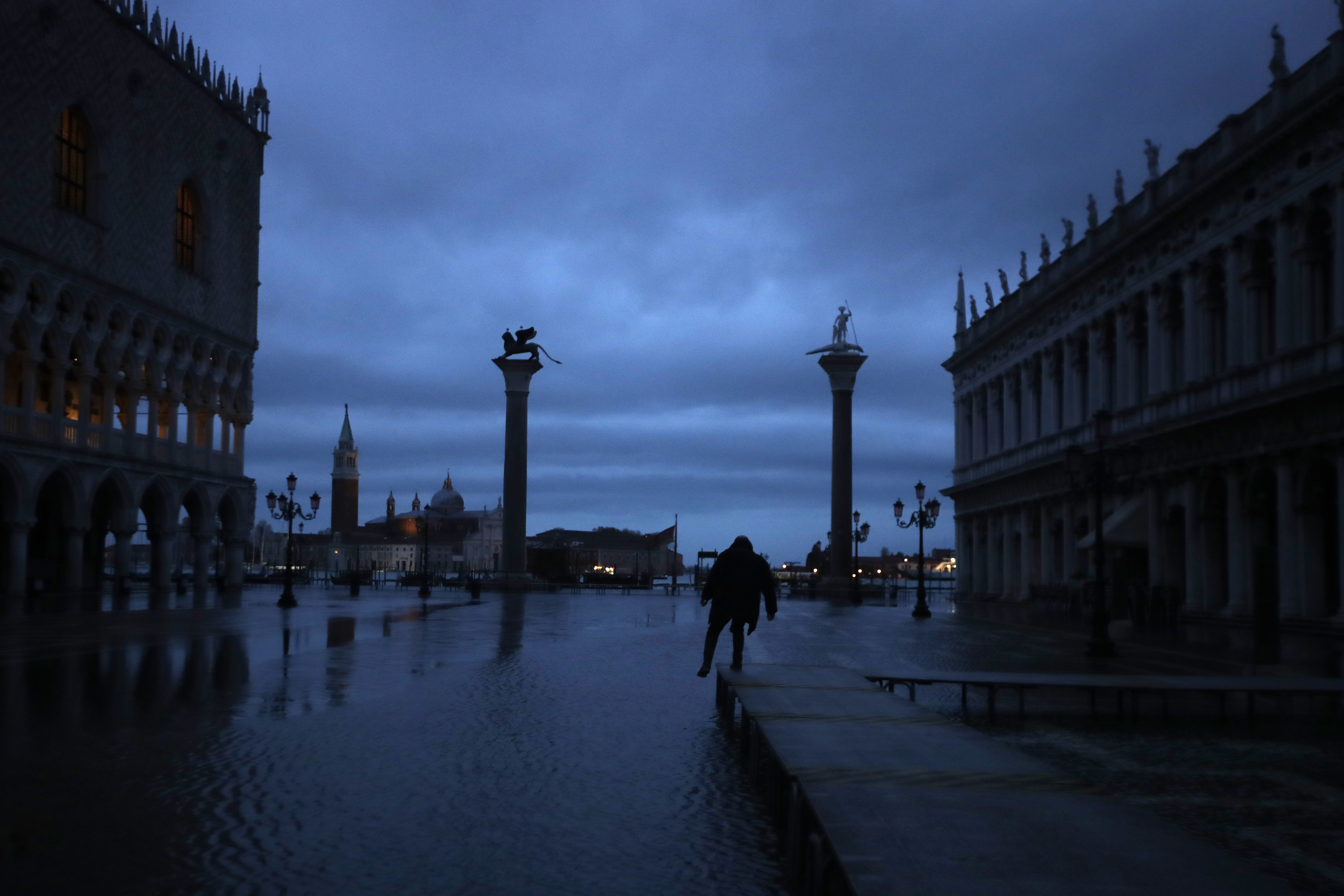 Flood water starts coming in, in Venice on Sunday.