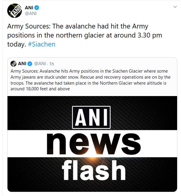 The avalanche had hit the Army positions in the northern glacier