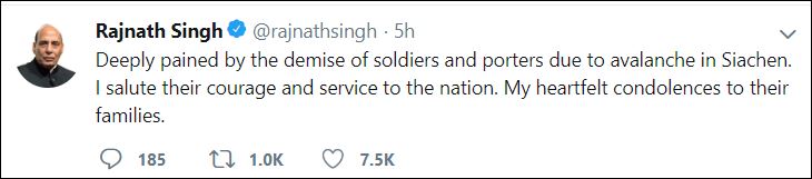 Defence minister condoles death of soldiers