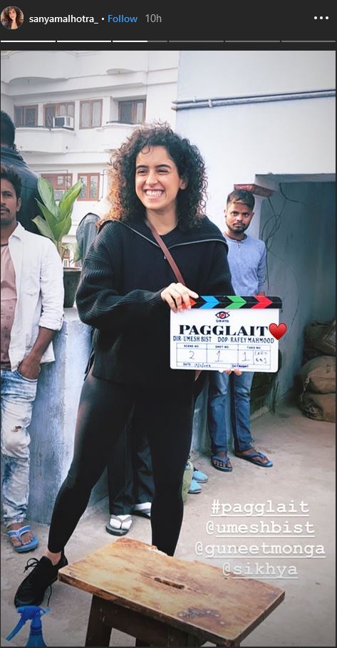 Sanya Malhotra, Sanya Malhotra starts shooting Pagglait, Pagglait shooting starts now, Sanya share instagram story from pagglait set, Sanya Malhotra updates