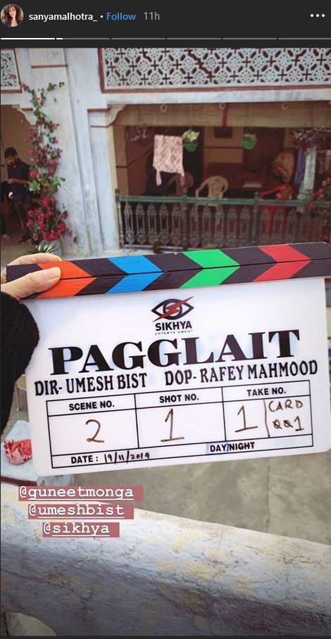 Sanya Malhotra, Sanya Malhotra starts shooting Pagglait, Pagglait shooting starts now, Sanya share instagram story from pagglait set, Sanya Malhotra updates